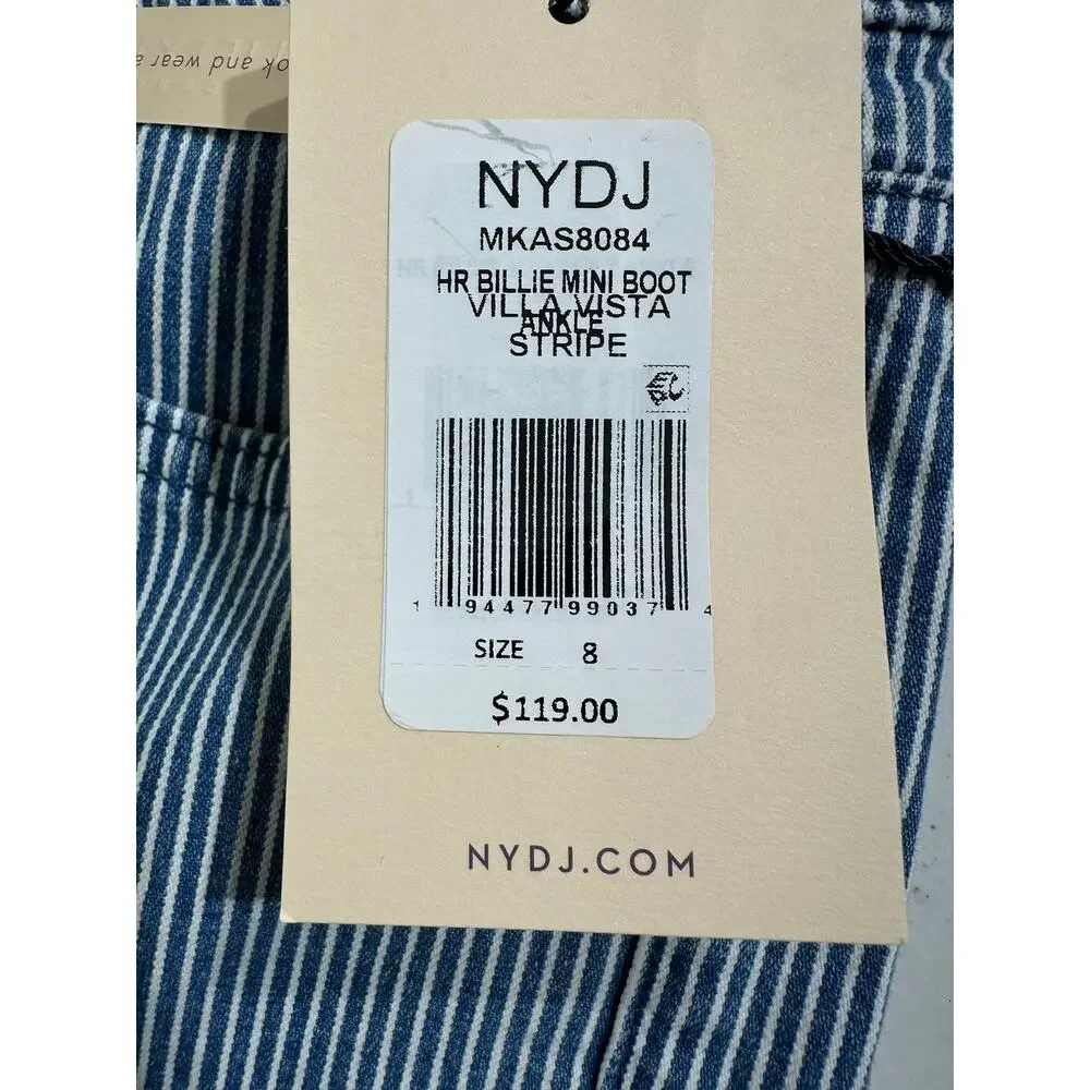 NYDJ Billie Mini Bootcut Ankle‎ Jeans Size 8 (32x27) High Rise Denim Blue Stripe